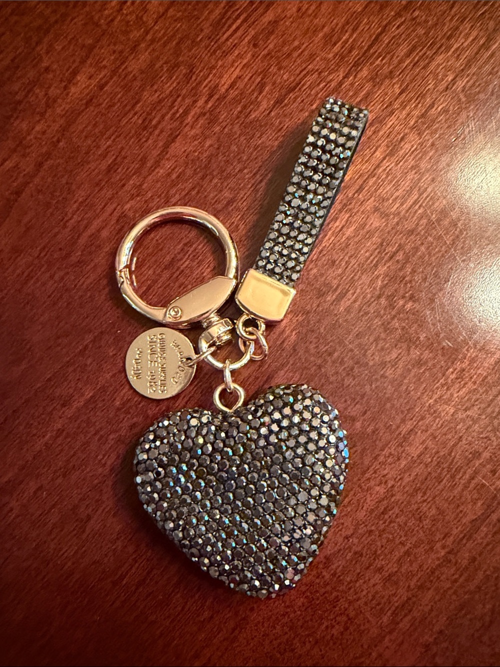 Crystal Heart Keychain Wristlet - Gold Hardware, Black Crystal